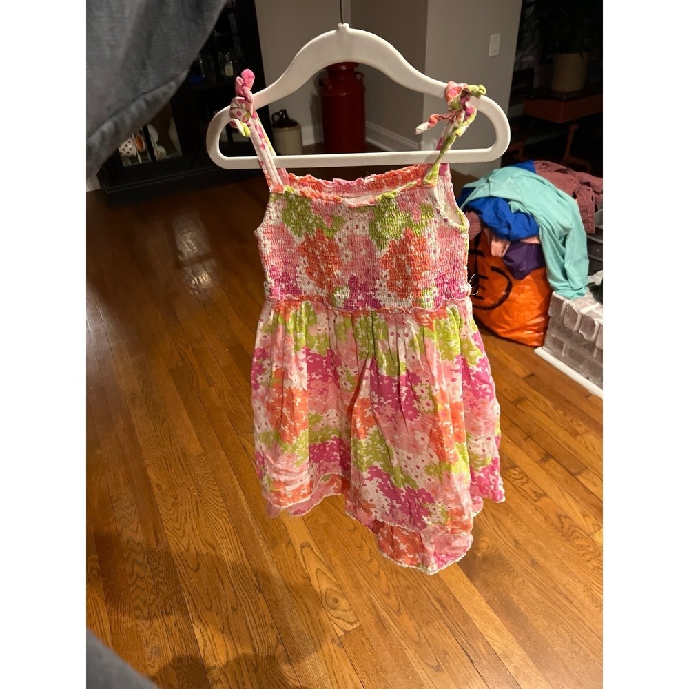 Mini Boden floral pink green dress‎ girls size 5-6